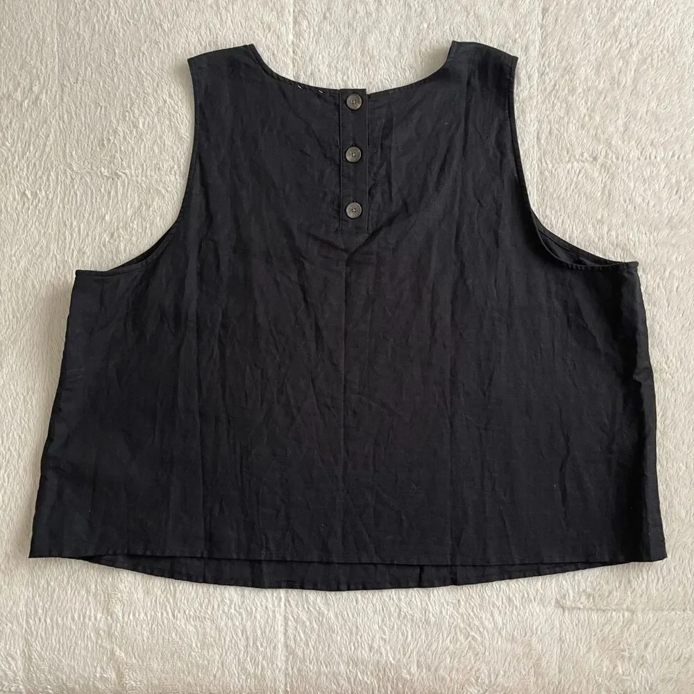 J Crew Black Linen Blend Sleeveless Top Plus Size 2X Lightweight 3 Brown Button